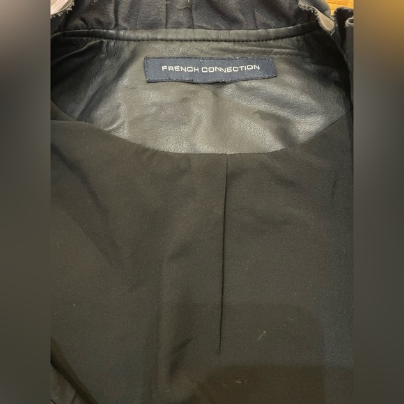 French Connection Brishen PU Frill Edge Faux Leather Biker Jacket Small - Picture 10 of 11